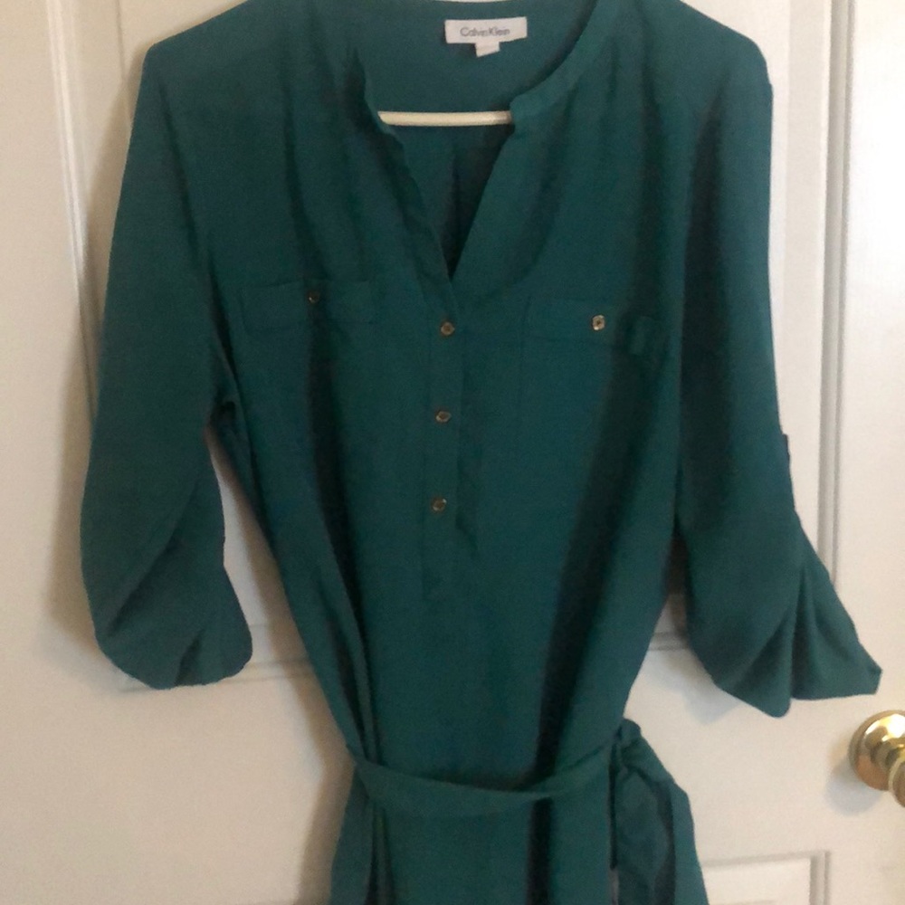 Tie waist teal blouse